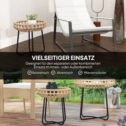 2-piece Side Table Set Polyrattan Ø60/41 cm round weatherproof Garden Table with X-Legs Adjustable Foot Pads Outdoor Balcony Table Coffee Table Garden Furniture for Garden, Balcony Brown