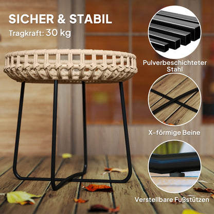 2-piece Side Table Set Polyrattan Ø60/41 cm round weatherproof Garden Table with X-Legs Adjustable Foot Pads Outdoor Balcony Table Coffee Table Garden Furniture for Garden, Balcony Brown