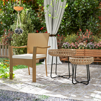 2-piece Side Table Set Polyrattan Ø60/41 cm round weatherproof Garden Table with X-Legs Adjustable Foot Pads Outdoor Balcony Table Coffee Table Garden Furniture for Garden, Balcony Brown