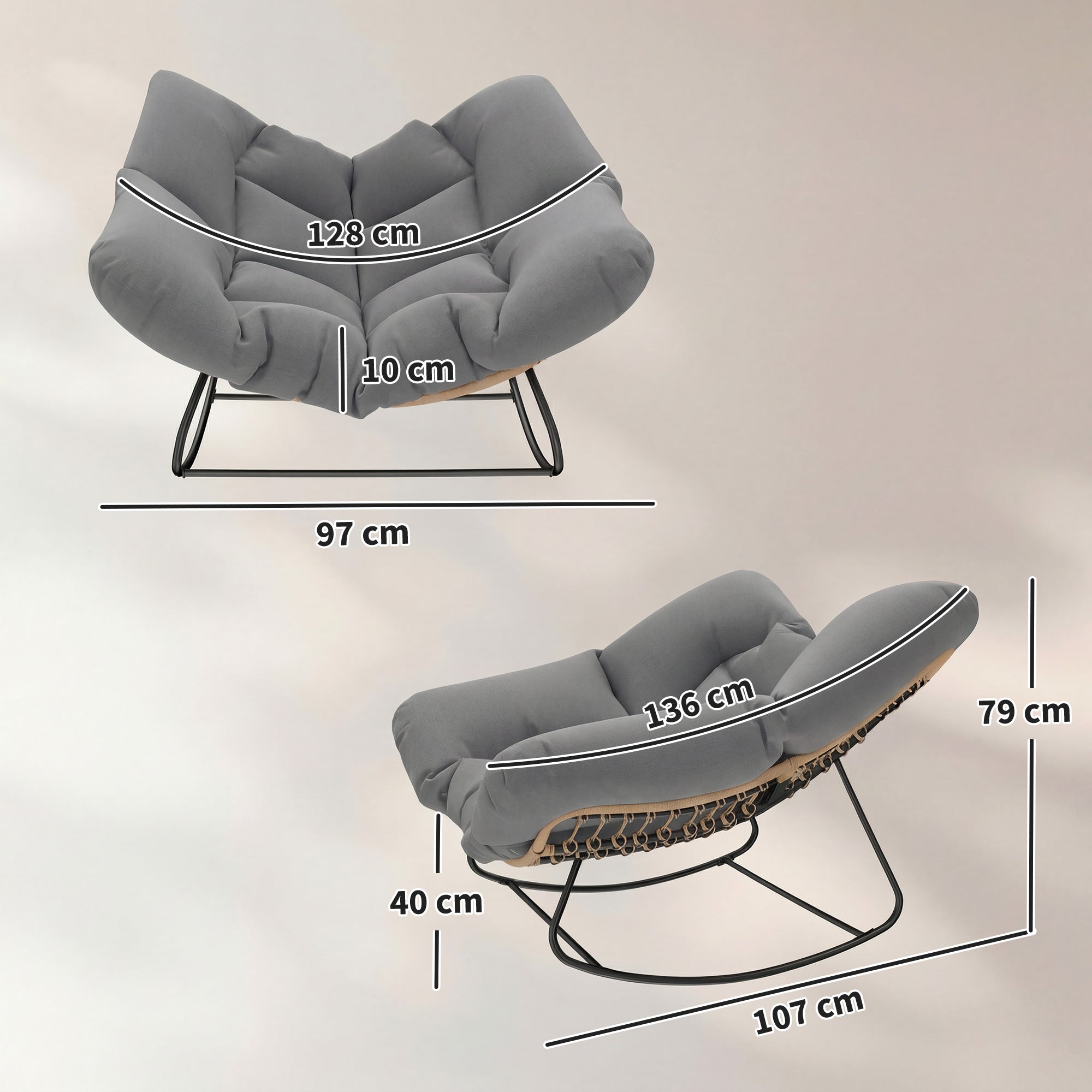 Swing Chair with Cushion — Weatherproof Outdoor/Indoor Egg Chair, Gray, Supports up to 265 lb