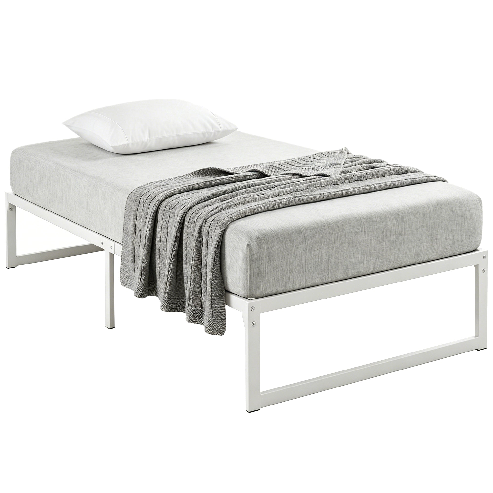 Metal Bed Frame with Under-Bed Storage, 12.8 in Profile, Steel Slats, Quiet & Easy Assembly – Fits 90 x 200 cm (35.4 x 78.7 in) Mattress, White