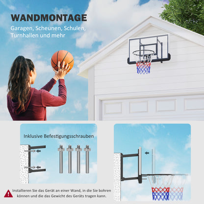 SPORTNOW Basketball Hoop with Backboard, Indoor & Outdoor, Basketball Board with Ø45 cm Steel Hoop and Net, Wall Mounted, Basketball Board for Kids Teenagers Adults, Black