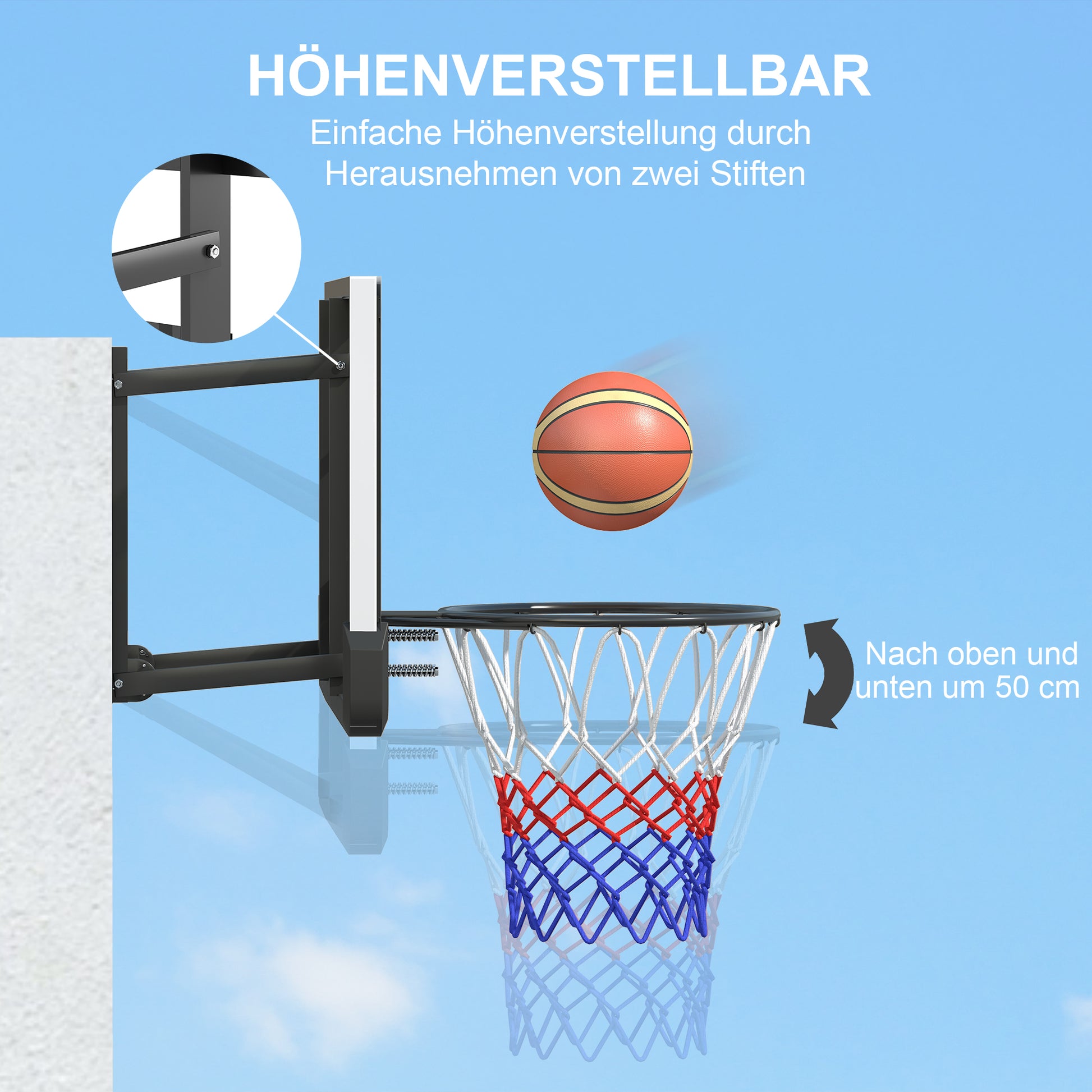 SPORTNOW Basketball Hoop with Backboard, Indoor & Outdoor, Basketball Board with Ø45 cm Steel Hoop and Net, Wall Mounted, Basketball Board for Kids Teenagers Adults, Black