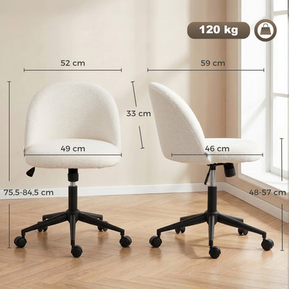 Adjustable Office Chair with Teddy Fleece, Swivel Casters, Tilt Function, Up to 265 lb, Vanity/Bedroom Desk Chair – Cream