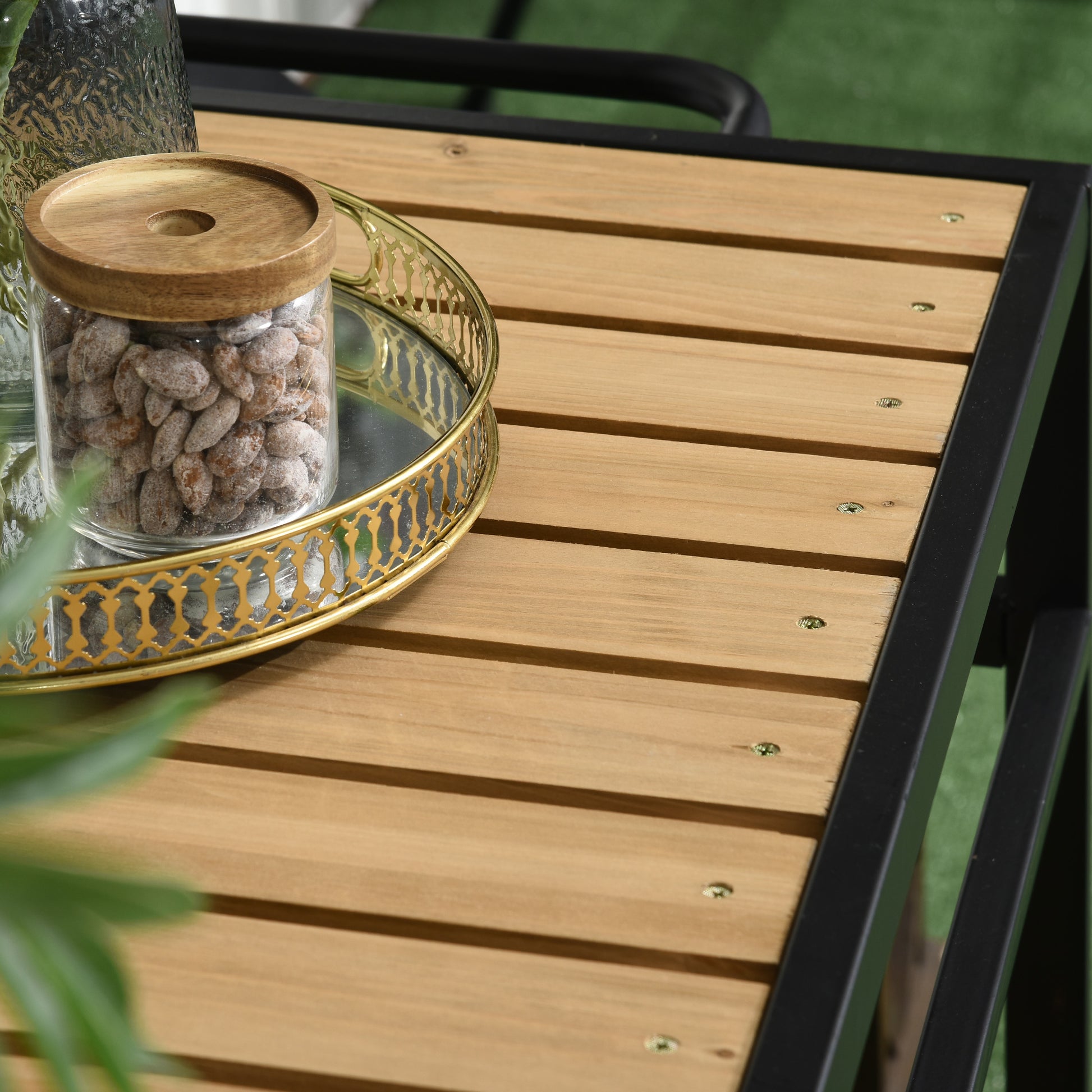 Serving Trolley, Barbecue Trolley with 2 Shelves, Garden Cart with Hooks, Outdoor Multipurpose Table with Wheels, for Garden, Balcony, Natural, 107 x 65 x 80cm
