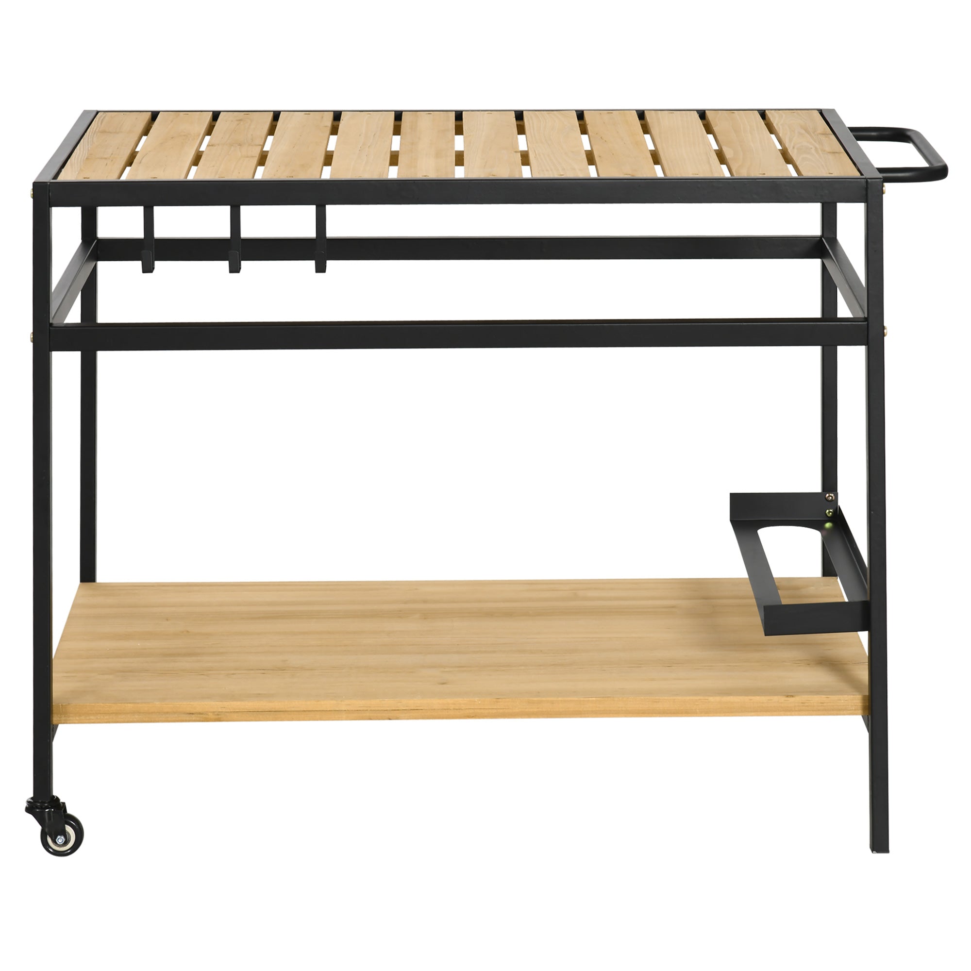Serving Trolley, Barbecue Trolley with 2 Shelves, Garden Cart with Hooks, Outdoor Multipurpose Table with Wheels, for Garden, Balcony, Natural, 107 x 65 x 80cm