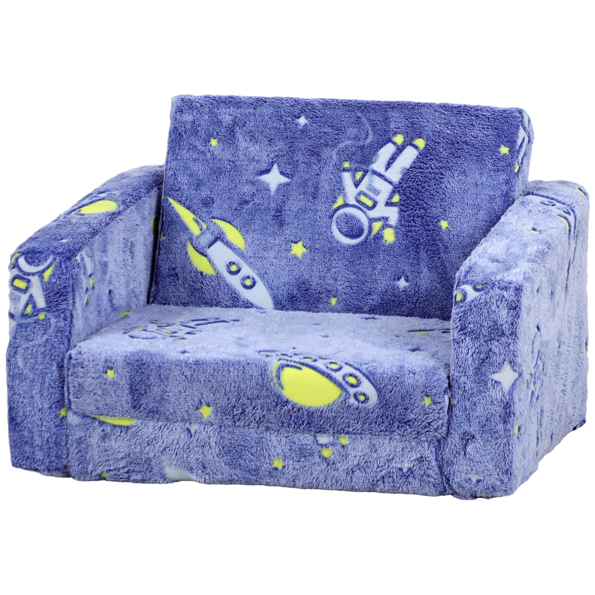 Foldable Children's Armchair Kids Reclining Sofa 2 in 1 Sofa for Babies Luminous Fabric Upholstered Washable Cushion and Cover for Bedroom Living Room Blue