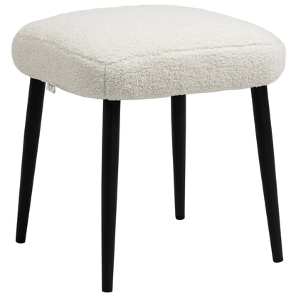 Footstool Seat Stool Square Vanity Stool Footrest with Cashmere-look, Steel Legs, for Living Room, Bedroom, Cream White, 42 x 42 x 47 cm