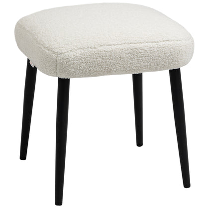 Footstool Seat Stool Square Vanity Stool Footrest with Cashmere-look, Steel Legs, for Living Room, Bedroom, Cream White, 42 x 42 x 47 cm