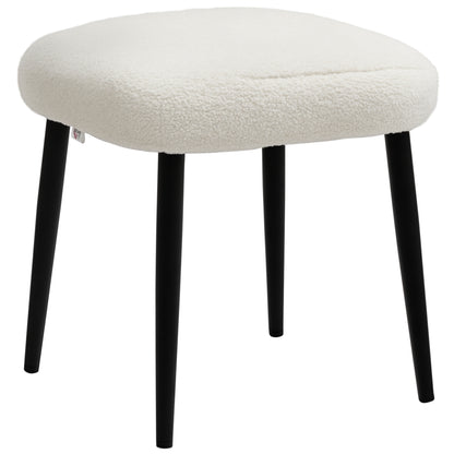 Footstool Seat Stool Square Vanity Stool Footrest with Cashmere-look, Steel Legs, for Living Room, Bedroom, Cream White, 42 x 42 x 47 cm