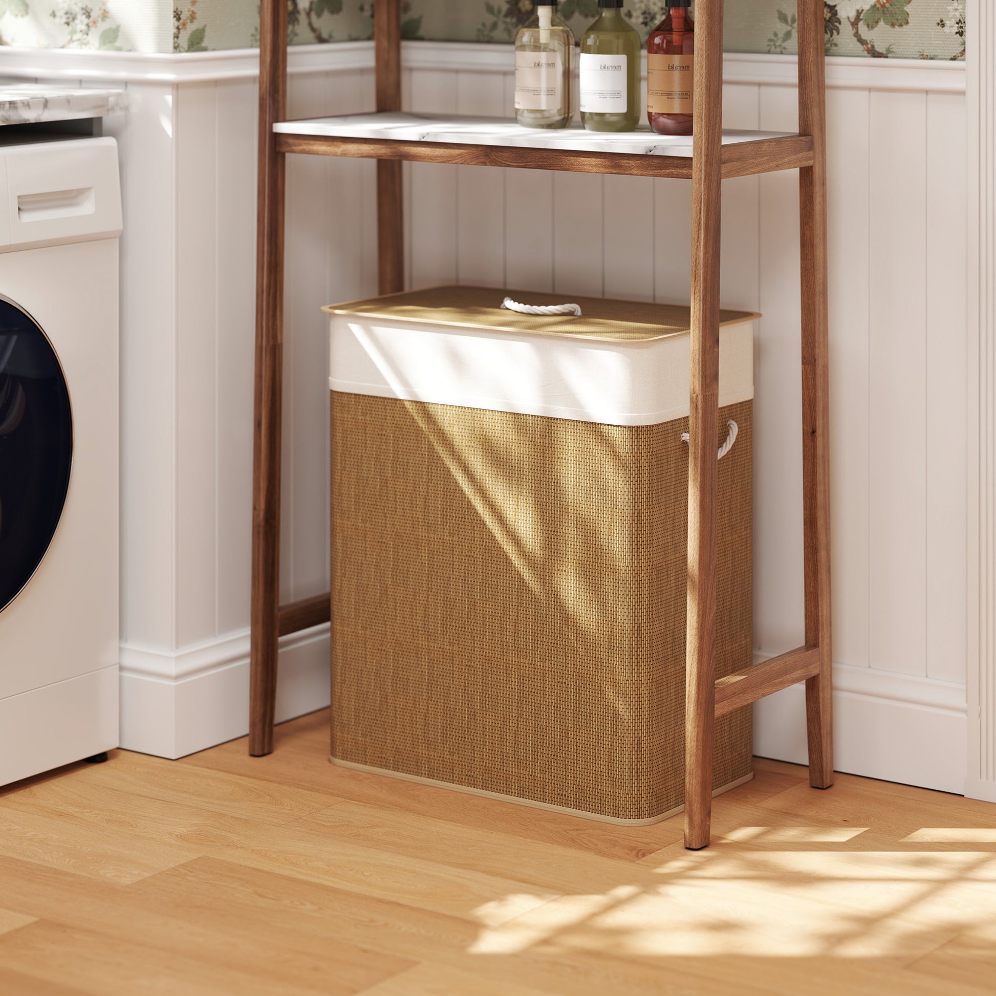 Bamboo Laundry Basket with Lid 100 L Laundry Collector with Rope Handles, Removable Laundry Bag, Laundry Baskets Laundry Sorter for Laundry Room Bedroom Bathroom Brown