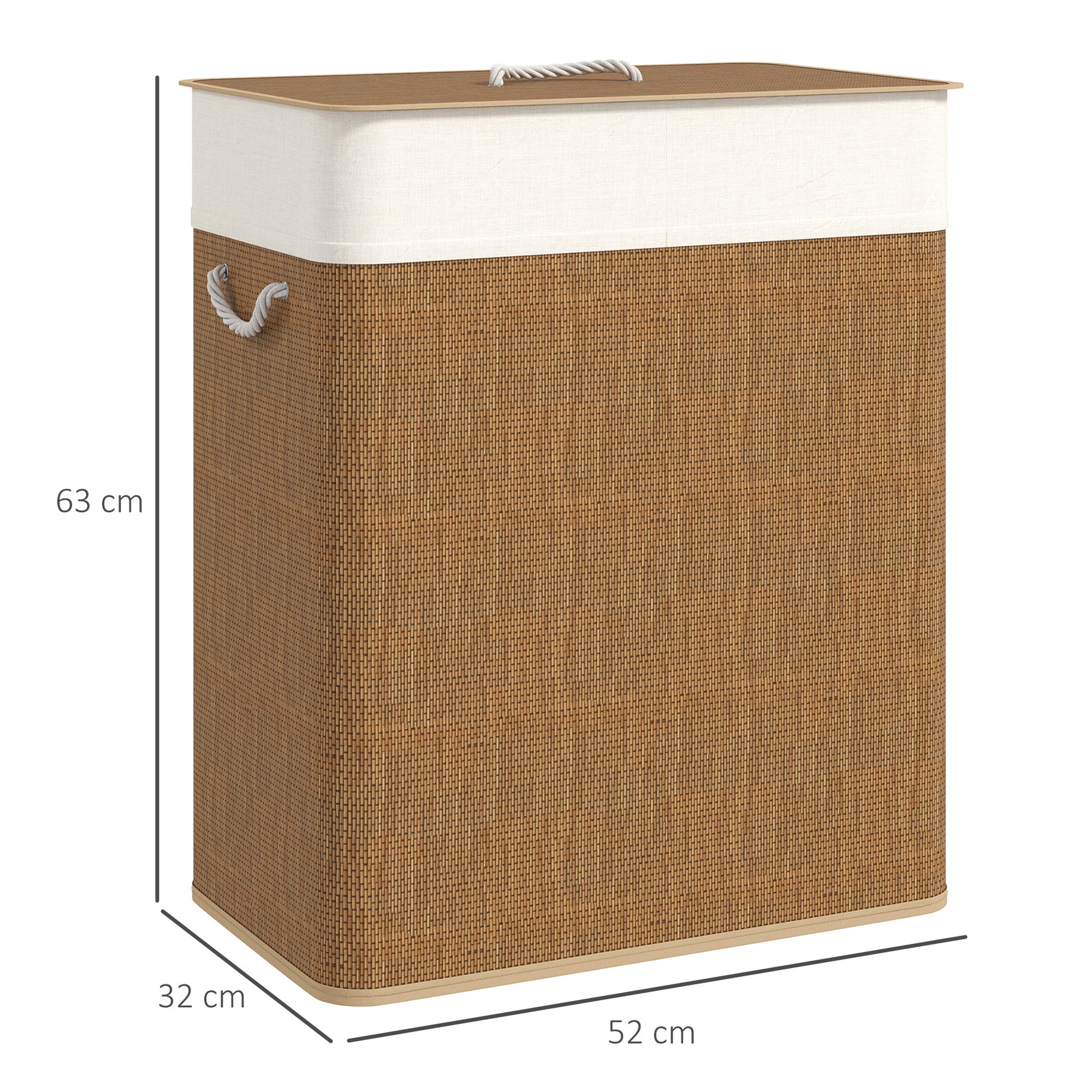 Bamboo Laundry Basket with Lid 100 L Laundry Collector with Rope Handles, Removable Laundry Bag, Laundry Baskets Laundry Sorter for Laundry Room Bedroom Bathroom Brown