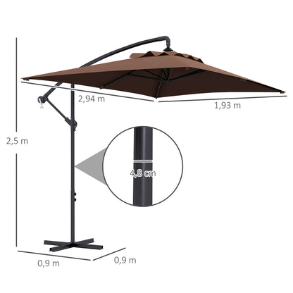 Offset Umbrella 294x193 cm Garden Umbrella with Cross Base and Crank Waterproof UV Protection Umbrella for Terrace Patio Brown