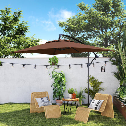 Offset Umbrella 294x193 cm Garden Umbrella with Cross Base and Crank Waterproof UV Protection Umbrella for Terrace Patio Brown