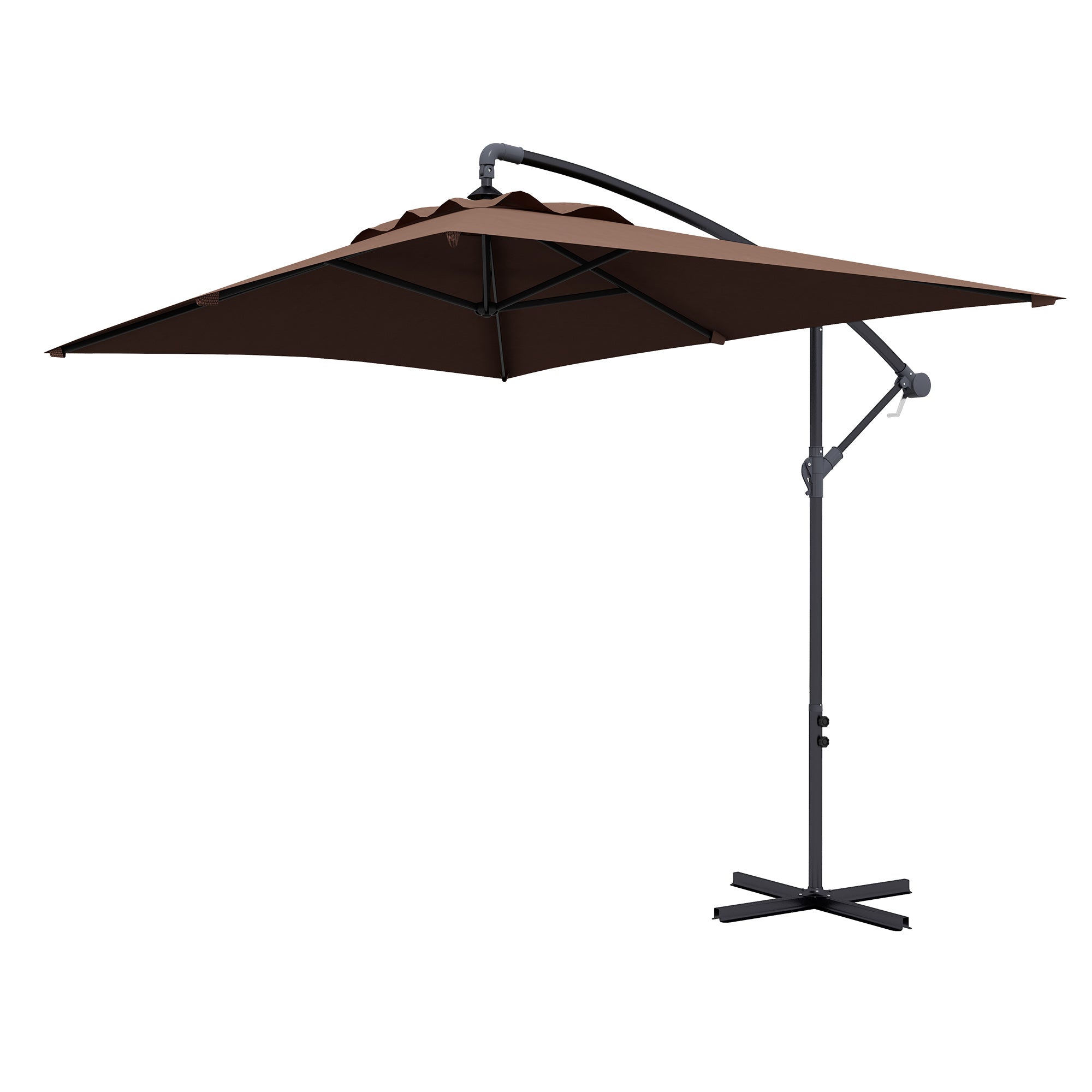 Offset Umbrella 294x193 cm Garden Umbrella with Cross Base and Crank Waterproof UV Protection Umbrella for Terrace Patio Brown