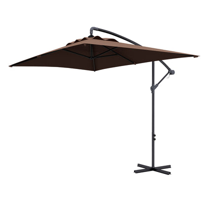 Offset Umbrella 294x193 cm Garden Umbrella with Cross Base and Crank Waterproof UV Protection Umbrella for Terrace Patio Brown