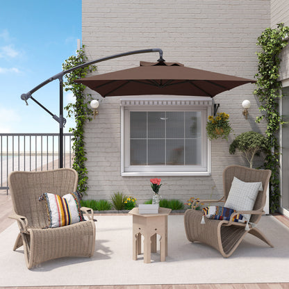 Offset Umbrella 294x193 cm Garden Umbrella with Cross Base and Crank Waterproof UV Protection Umbrella for Terrace Patio Brown