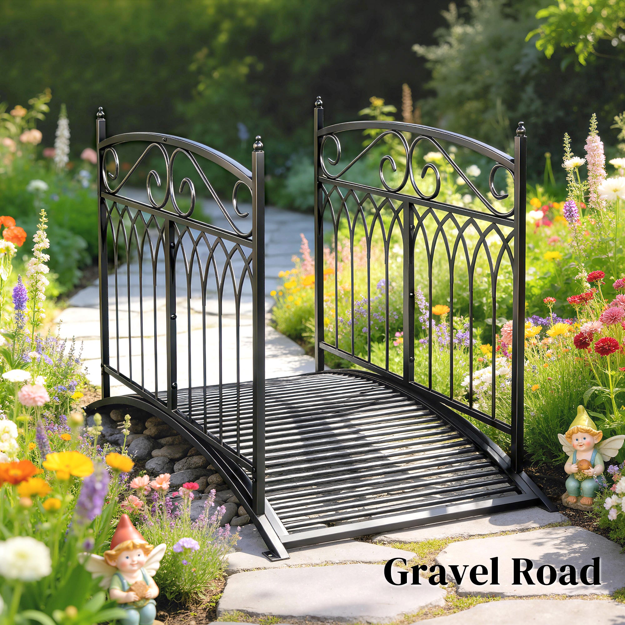 Metal Garden Bridge, 53.3 in (135.5 cm) — Antique-Style, Rust-Resistant Pond Bridge with Safety Rails