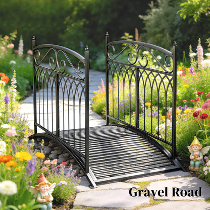 Metal Garden Bridge, 53.3 in (135.5 cm) — Antique-Style, Rust-Resistant Pond Bridge with Safety Rails