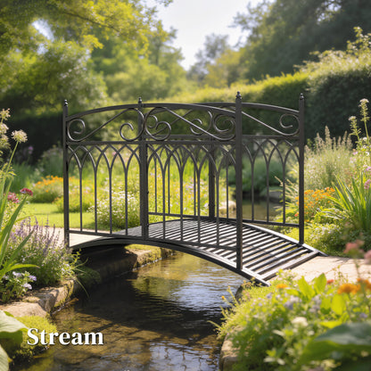 Metal Garden Bridge, 53.3 in (135.5 cm) — Antique-Style, Rust-Resistant Pond Bridge with Safety Rails