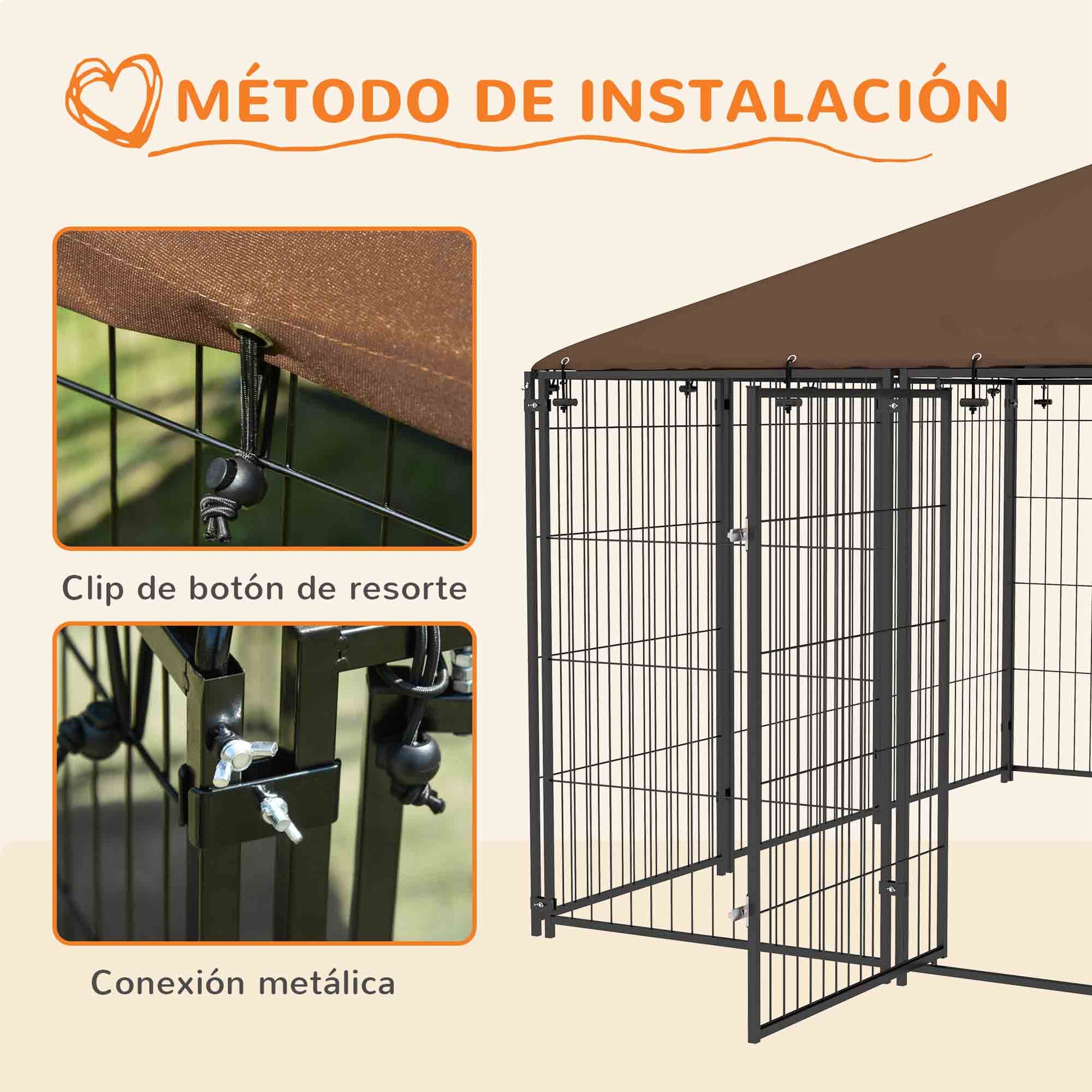 Dog Playpen with Canopy Outdoor Metal Pet Enclosure with Rotating Feeder 2 Bowls for Patio Garden Terrace 211x211x151 cm Black