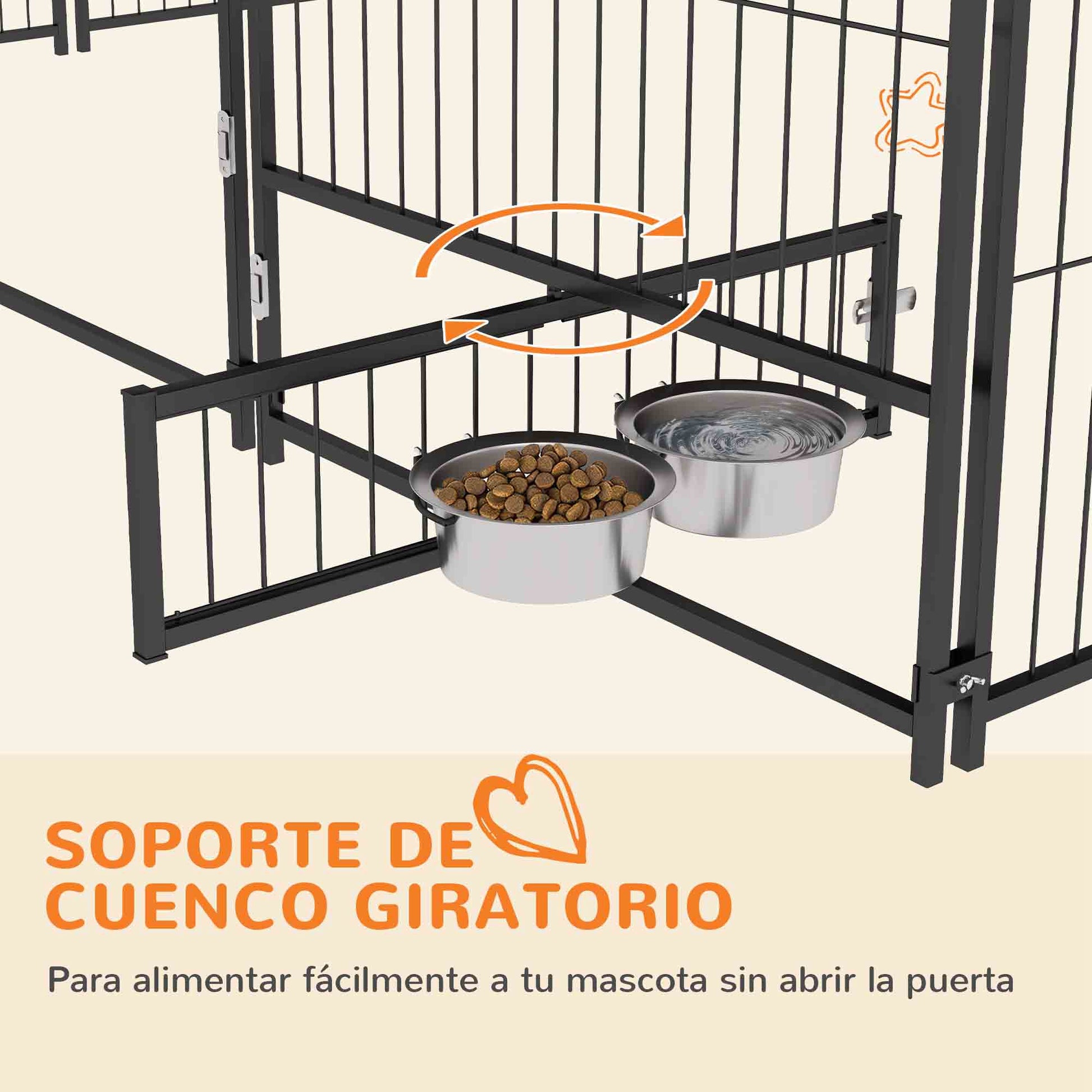 Dog Playpen with Canopy Outdoor Metal Pet Enclosure with Rotating Feeder 2 Bowls for Patio Garden Terrace 211x211x151 cm Black