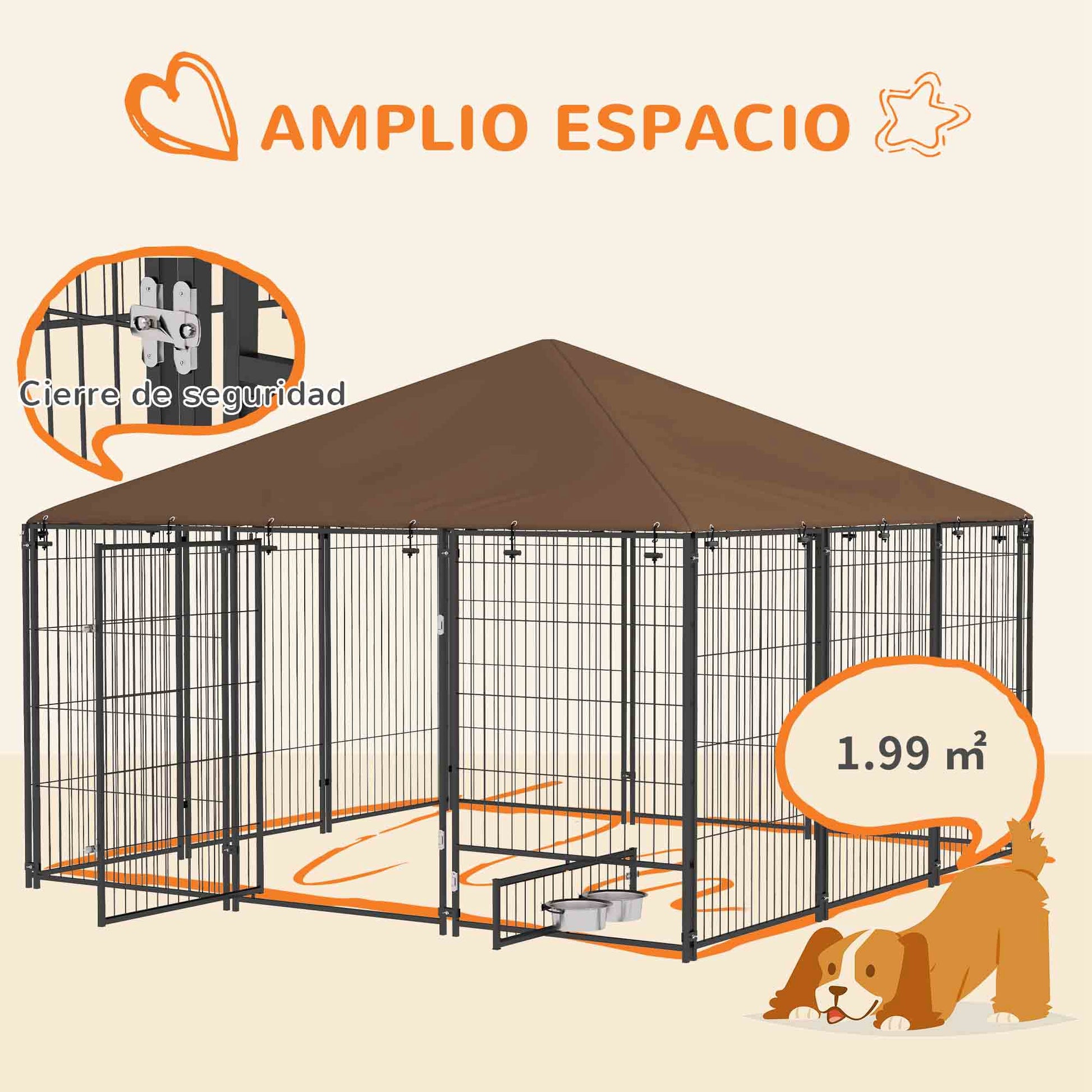 Dog Playpen with Canopy Outdoor Metal Pet Enclosure with Rotating Feeder 2 Bowls for Patio Garden Terrace 211x211x151 cm Black