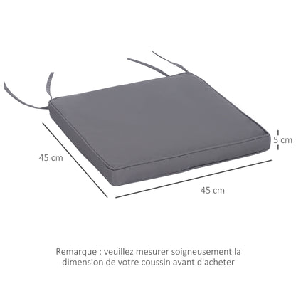 Set of 2 Garden Chair Cushions Outdoor Seat Cushions Removable Covers 5 cm Padding Polyester Fabric 45L x 45W cm Dark Grey