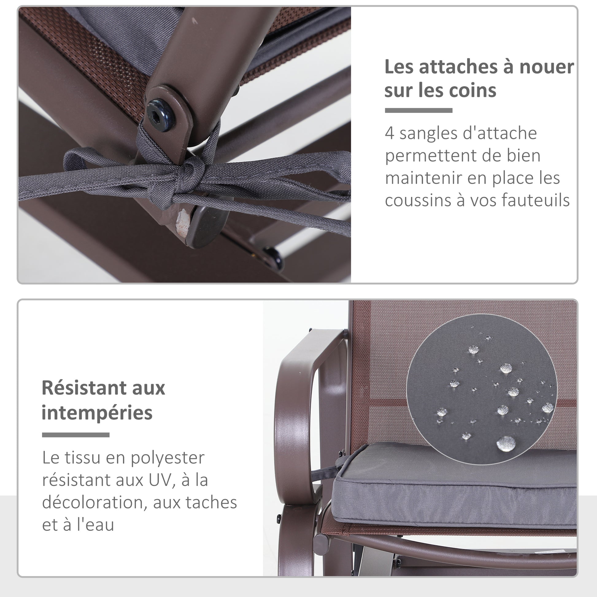 Set of 2 Garden Chair Cushions Outdoor Seat Cushions Removable Covers 5 cm Padding Polyester Fabric 45L x 45W cm Dark Grey