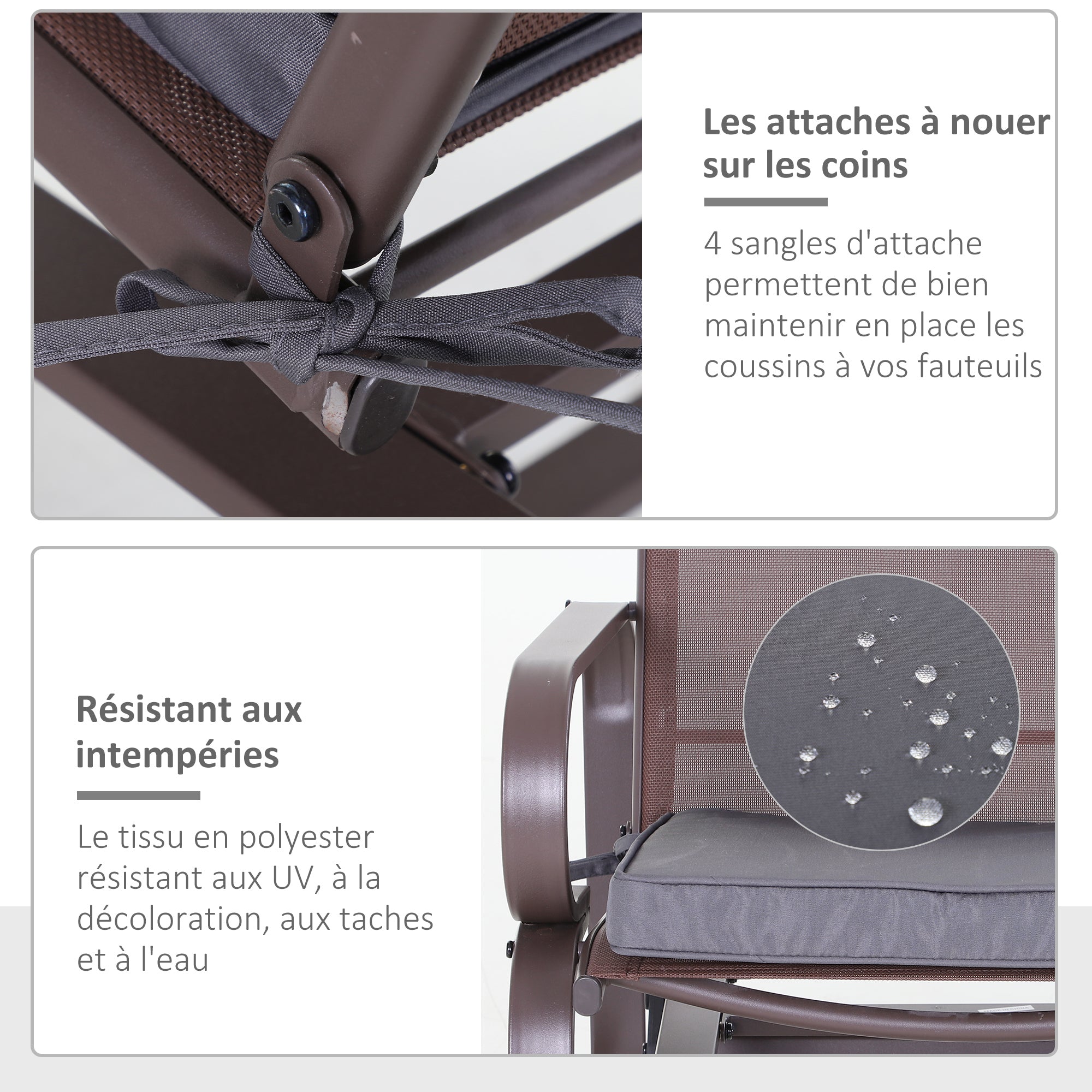 Set of 2 Garden Chair Cushions Outdoor Seat Cushions Removable Covers 5 cm Padding Polyester Fabric 45L x 45W cm Dark Grey