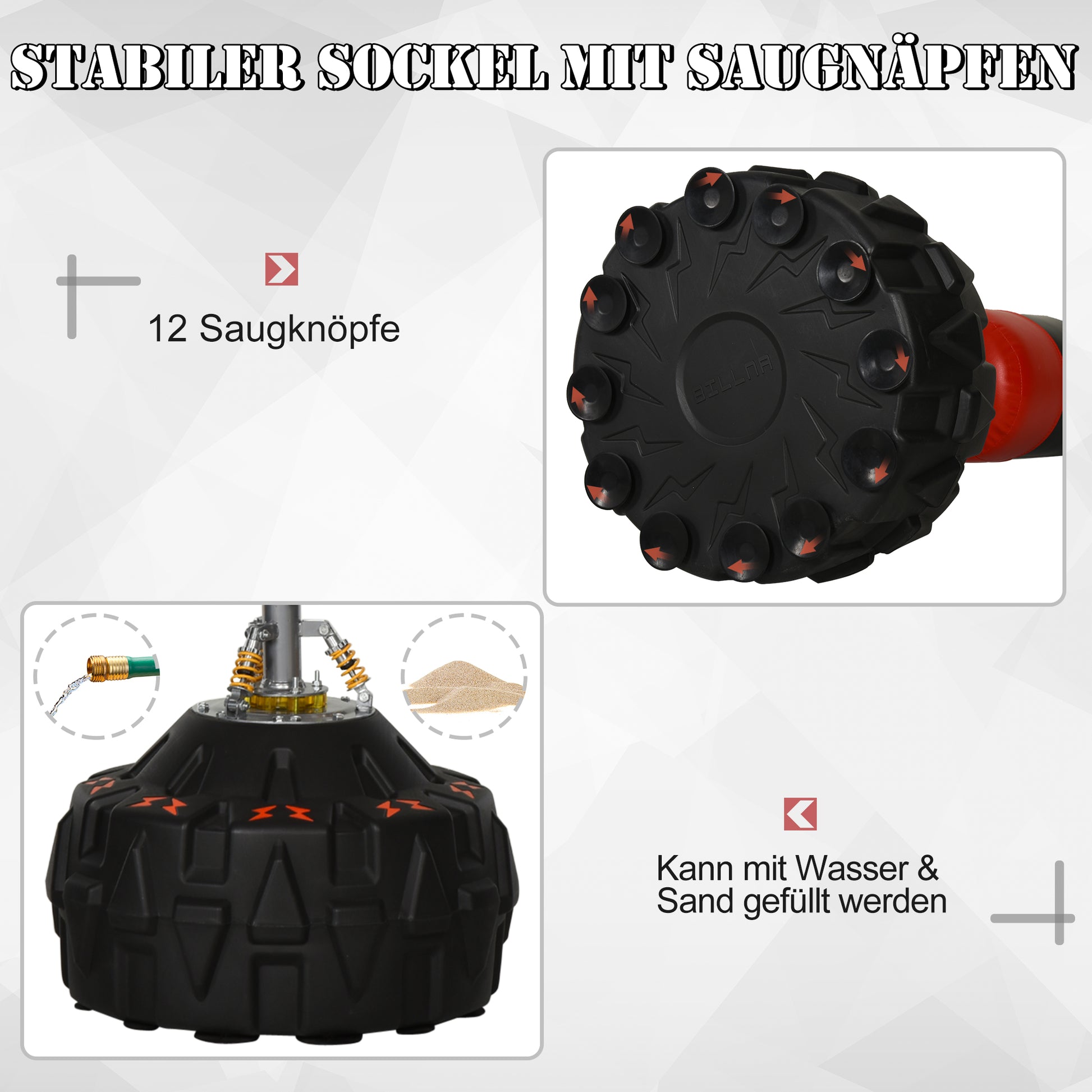 Standing Punching Bag Adult Freestanding Boxing Training Equipment Box Partner Boxing Assistant Training with Suction Cup Black+Red 60x60x180 cm