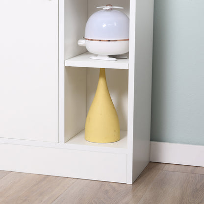 White Wooden Floor Cabinet with 8 Open Compartments and 1 Door with Adjustable Shelves Bathroom Storage Cabinet for Kitchen Living Room 71x22x100 cm