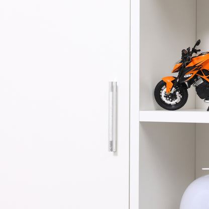 White Wooden Floor Cabinet with 8 Open Compartments and 1 Door with Adjustable Shelves Bathroom Storage Cabinet for Kitchen Living Room 71x22x100 cm