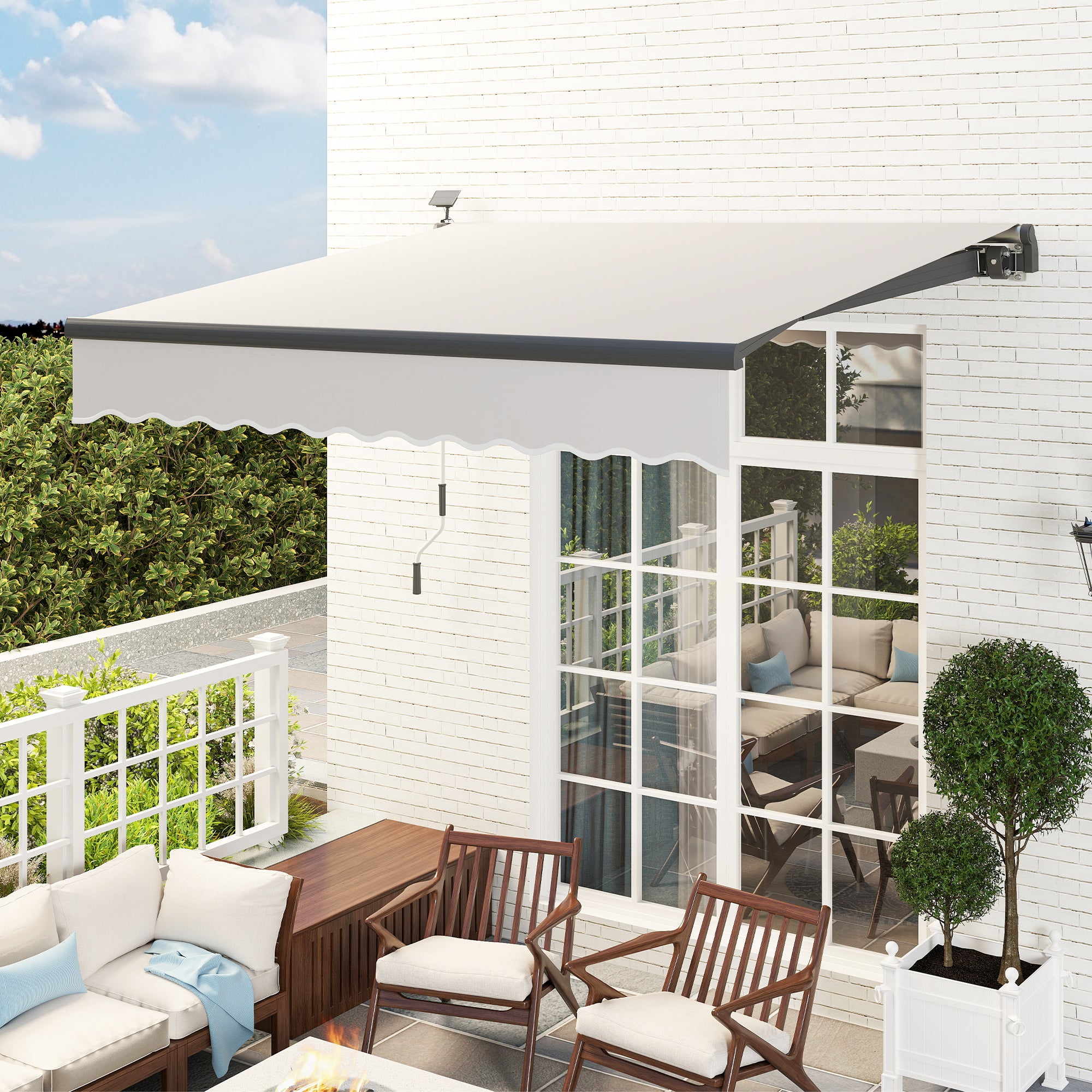 Manual Retractable Awning 3x2.5m with Solar LED Lights Awning for Balcony with Aluminum Crank and UV50+ Protection for Garden Terrace Windows Cream