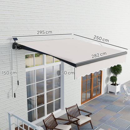 Manual Retractable Awning 3x2.5m with Solar LED Lights Awning for Balcony with Aluminum Crank and UV50+ Protection for Garden Terrace Windows Cream