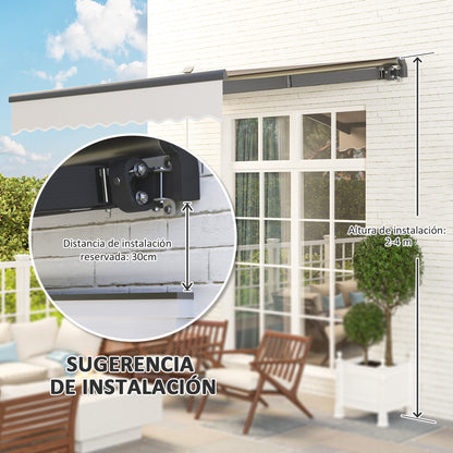 Manual Retractable Awning 3x2.5m with Solar LED Lights Awning for Balcony with Aluminum Crank and UV50+ Protection for Garden Terrace Windows Cream