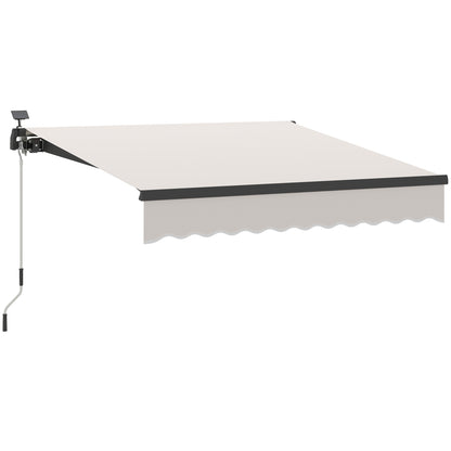 Manual Retractable Awning 3x2.5m with Solar LED Lights Awning for Balcony with Aluminum Crank and UV50+ Protection for Garden Terrace Windows Cream