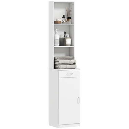 Bathroom Cabinet Tall Bathroom Cabinet Slim with Drawer, Door, Adjustable Shelves, for Bathroom, Living Room 35 x 30.5 x 179 cm White