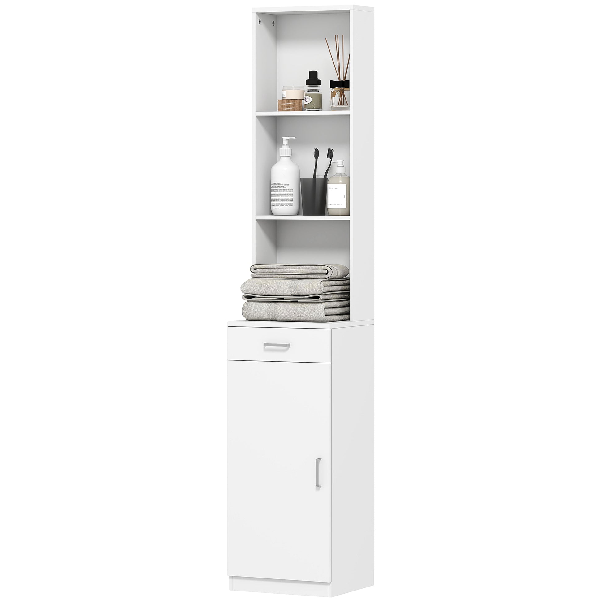 Bathroom Cabinet Tall Bathroom Cabinet Slim with Drawer, Door, Adjustable Shelves, for Bathroom, Living Room 35 x 30.5 x 179 cm White