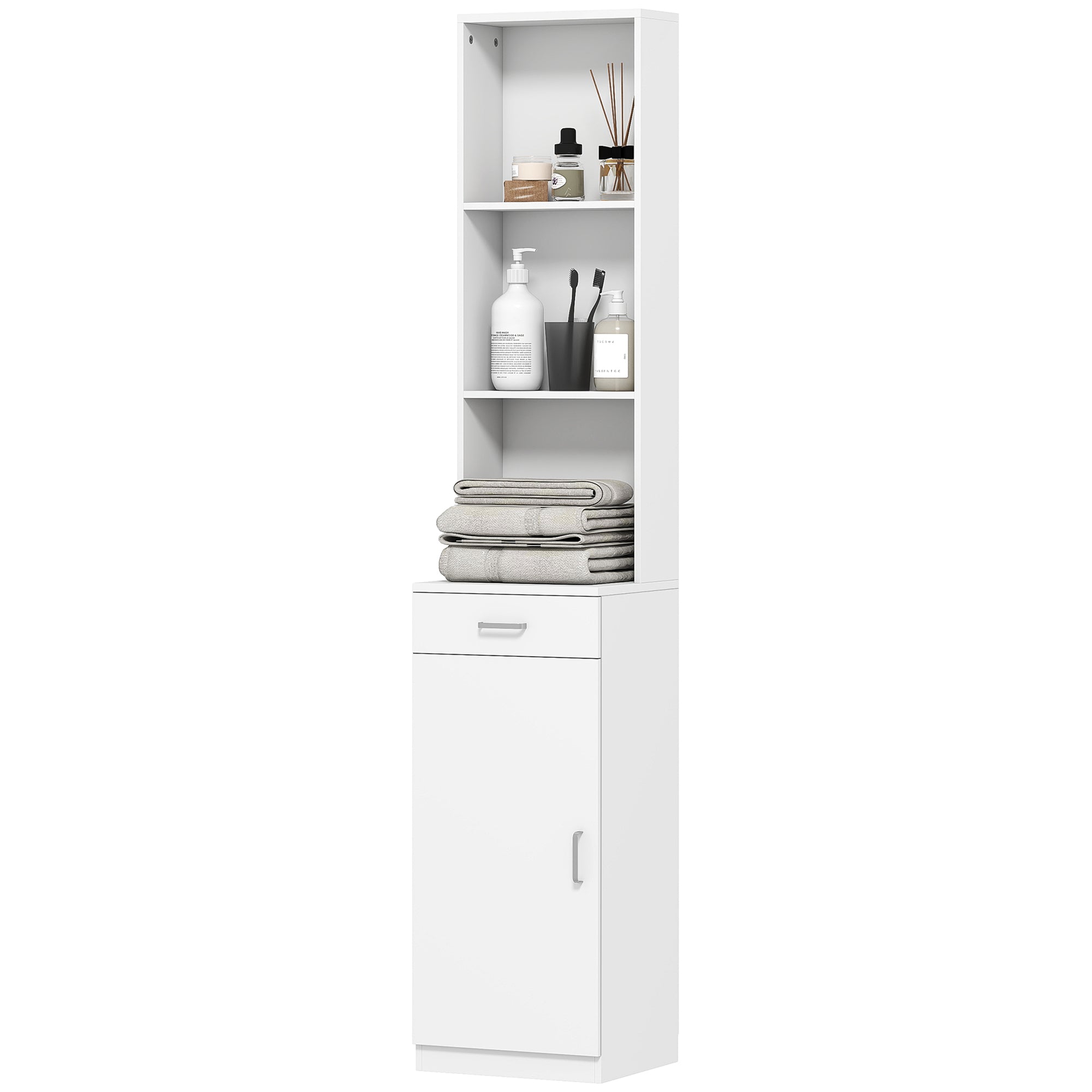 Bathroom Cabinet Tall Bathroom Cabinet Slim with Drawer, Door, Adjustable Shelves, for Bathroom, Living Room 35 x 30.5 x 179 cm White