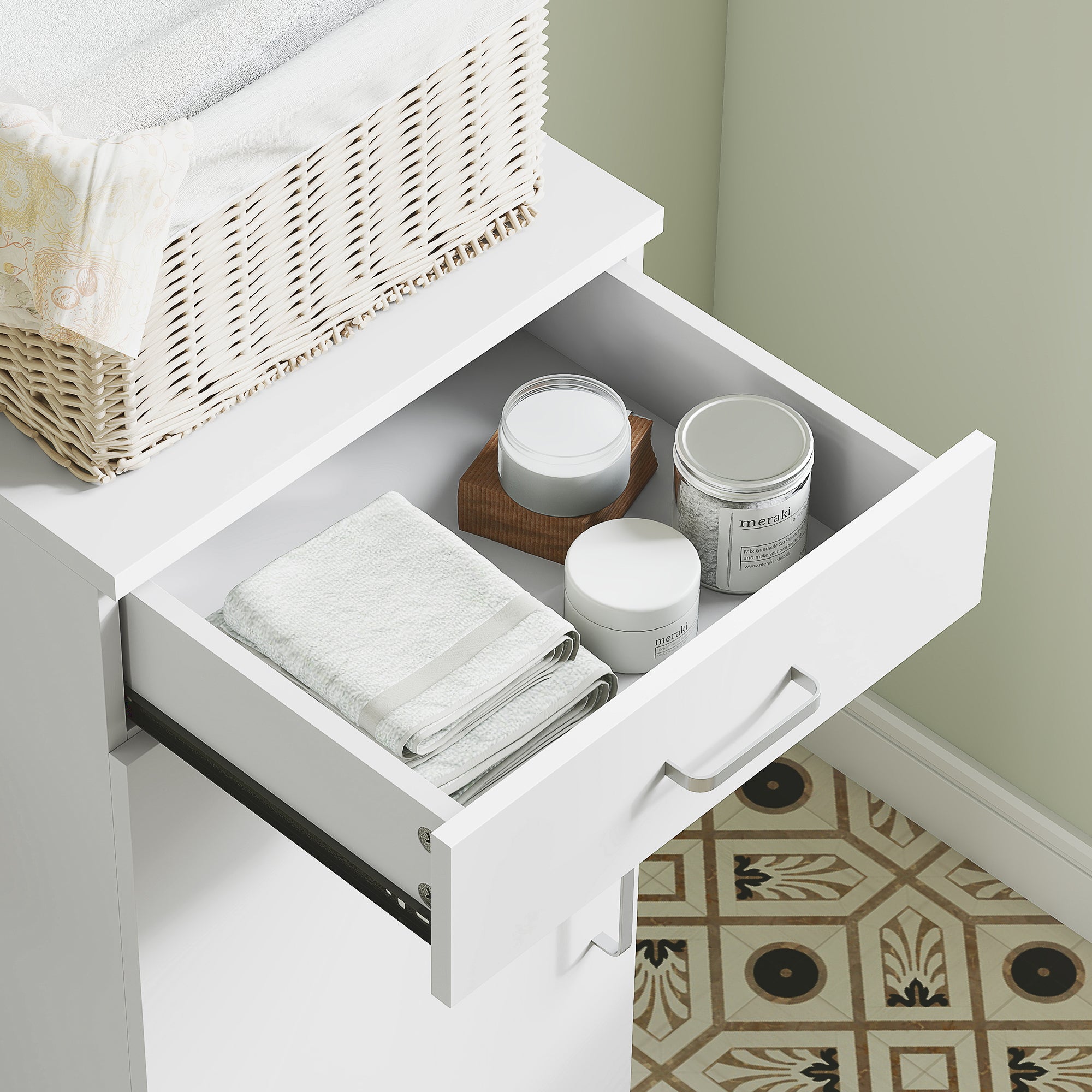 Bathroom Cabinet Tall Bathroom Cabinet Slim with Drawer, Door, Adjustable Shelves, for Bathroom, Living Room 35 x 30.5 x 179 cm White