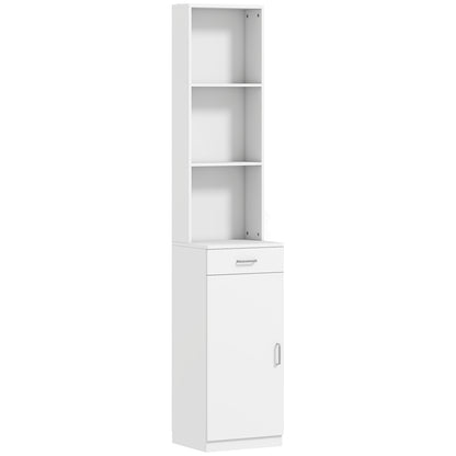 Bathroom Cabinet Tall Bathroom Cabinet Slim with Drawer, Door, Adjustable Shelves, for Bathroom, Living Room 35 x 30.5 x 179 cm White