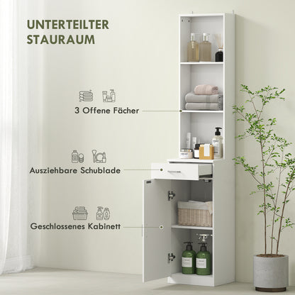 Bathroom Cabinet Tall Bathroom Cabinet Slim with Drawer, Door, Adjustable Shelves, for Bathroom, Living Room 35 x 30.5 x 179 cm White