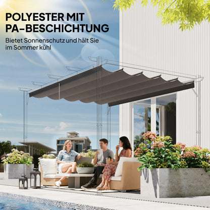 Replacement Canopy for 4 x 3 m Pergola — Waterproof Retractable Wave Shade with Drainage Holes, Cover Only, 350 x 260 cm, Light Gray