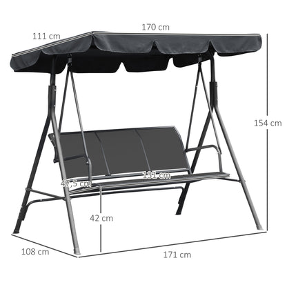 3-Seater Comfortable Garden Swing Waterproof Adjustable Canopy Ergonomic Seat and Backrest Steel Textilene Grey