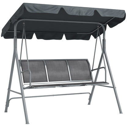 3-Seater Comfortable Garden Swing Waterproof Adjustable Canopy Ergonomic Seat and Backrest Steel Textilene Grey