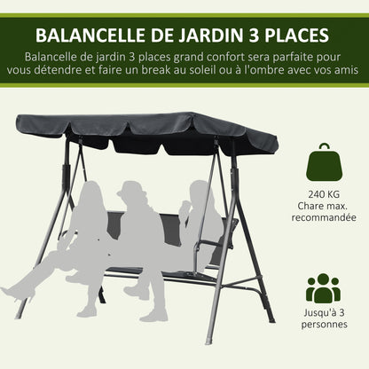3-Seater Comfortable Garden Swing Waterproof Adjustable Canopy Ergonomic Seat and Backrest Steel Textilene Grey