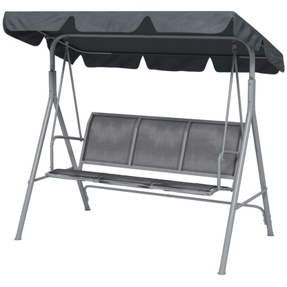 3-Seater Comfortable Garden Swing Waterproof Adjustable Canopy Ergonomic Seat and Backrest Steel Textilene Grey