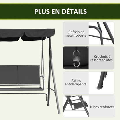 3-Seater Comfortable Garden Swing Waterproof Adjustable Canopy Ergonomic Seat and Backrest Steel Textilene Grey