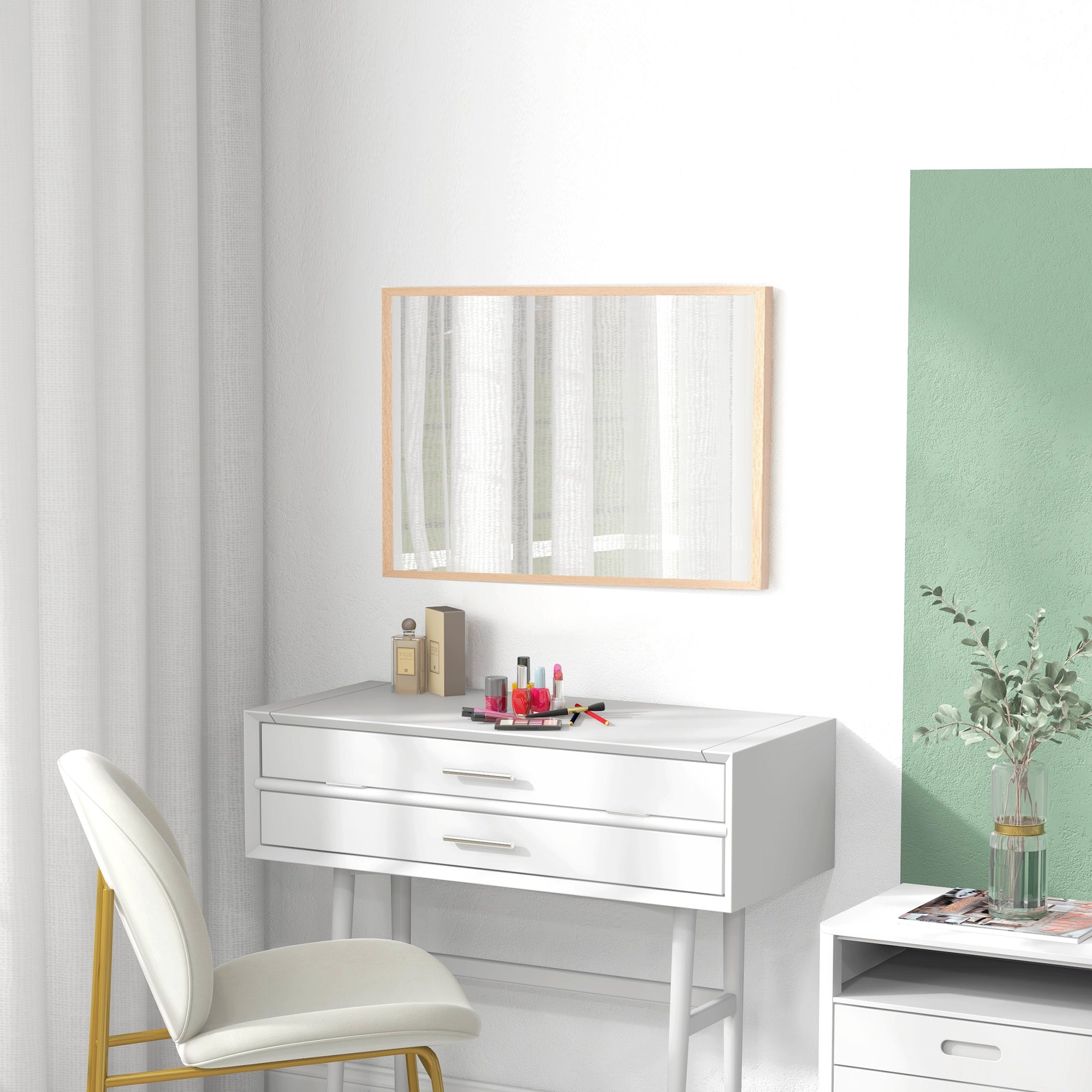 Wall Mirror Bathroom Mirror 50x70 cm Rectangular Decorative Mirror for Living Room Entrance Hallway Horizontal or Vertical Natural